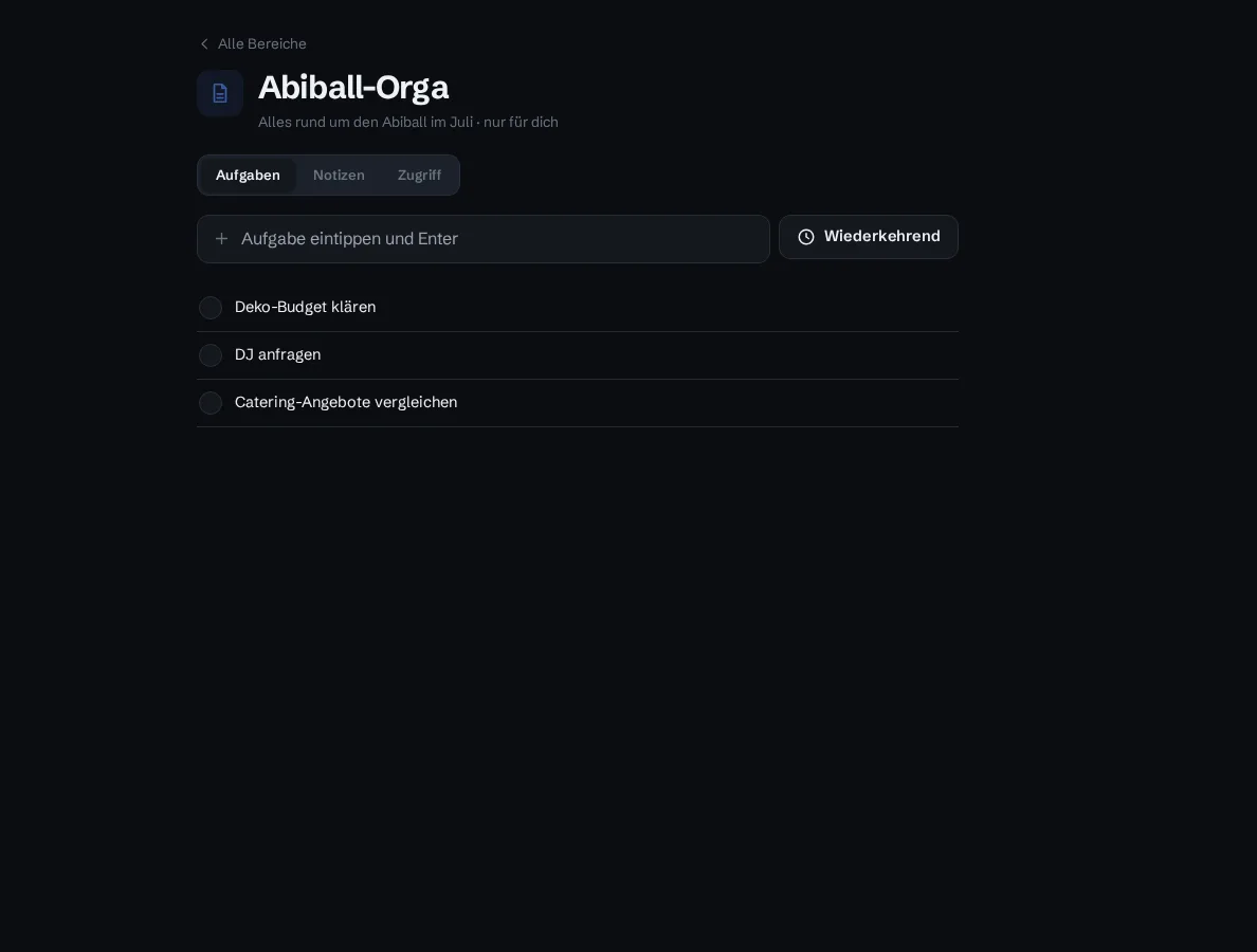 Aufgaben im Bereich Abiball-Orga