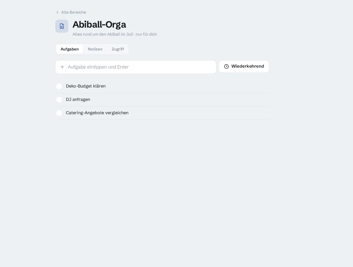 Aufgaben im Bereich Abiball-Orga