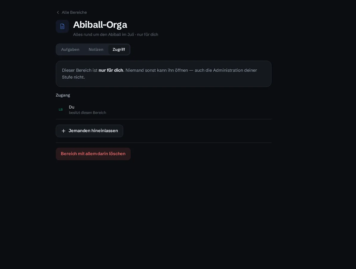 Zugriff eines Notizbereichs