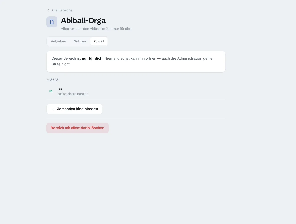Zugriff eines Notizbereichs