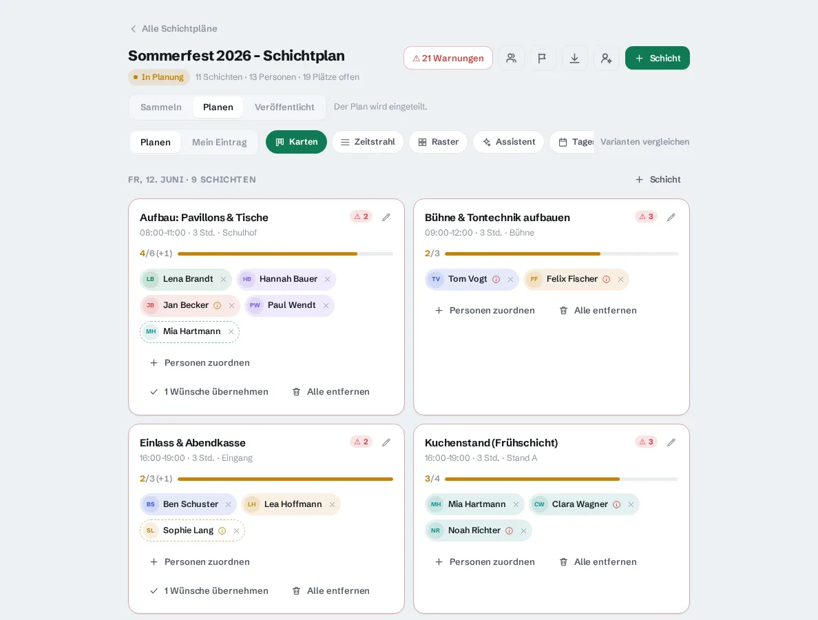 Schichtplan in der Kartenansicht
